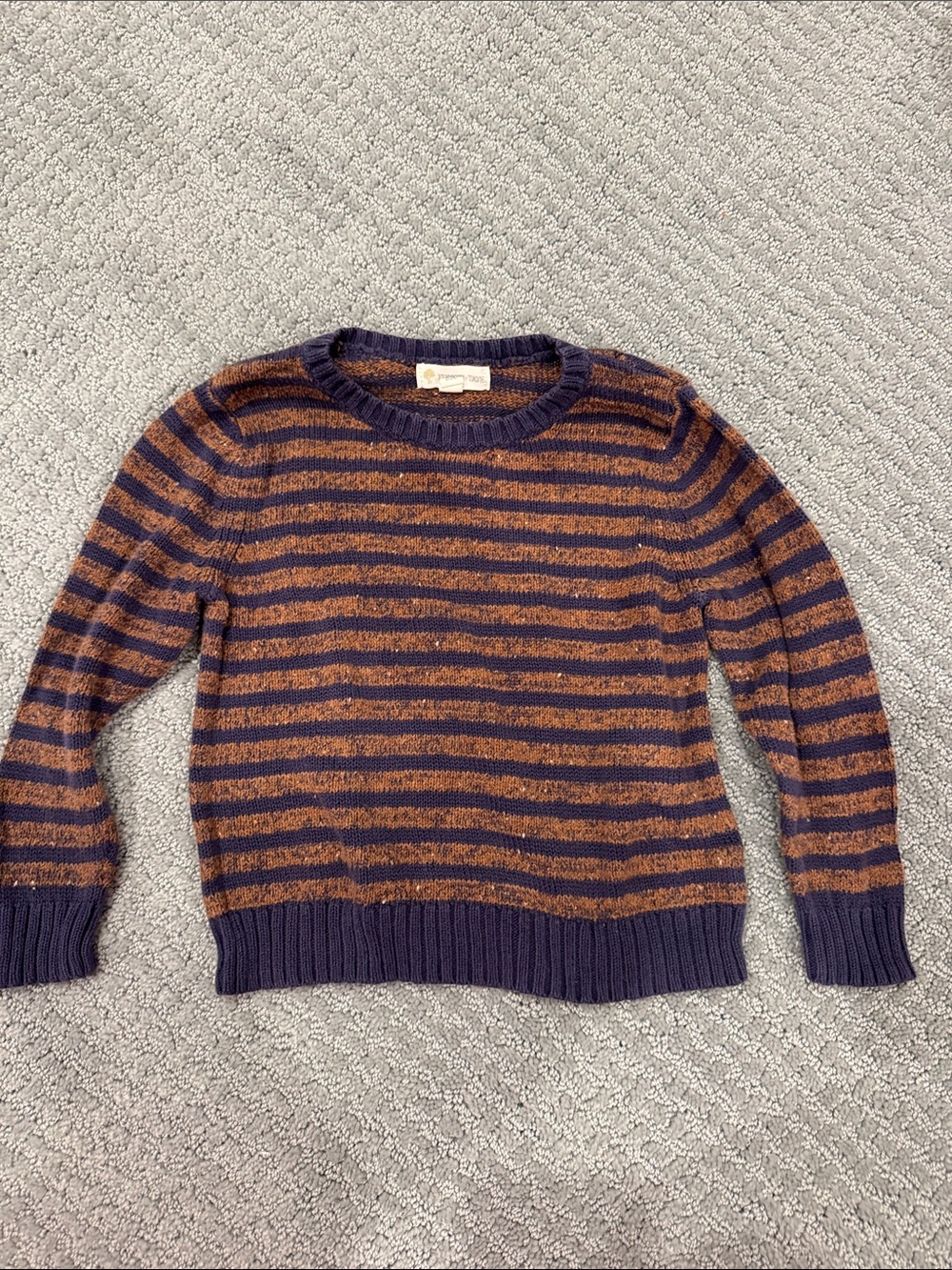 Tucker + Tate Navy and Brown Striped Crewneck Sweater